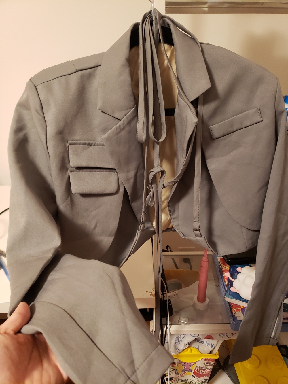 NWOT Women's Gray Cropped Tie-Front Jacket